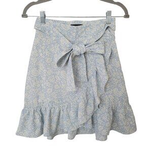 Express Floral Ruffle Wrap Skirt Bow Tie Waist Womens Size 00 Light Blue NWT